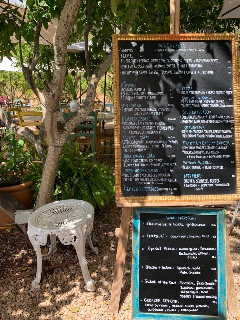 La Paloma Cafe & Restaurant san Lorenzo Ibiza Speisekarte Tafel