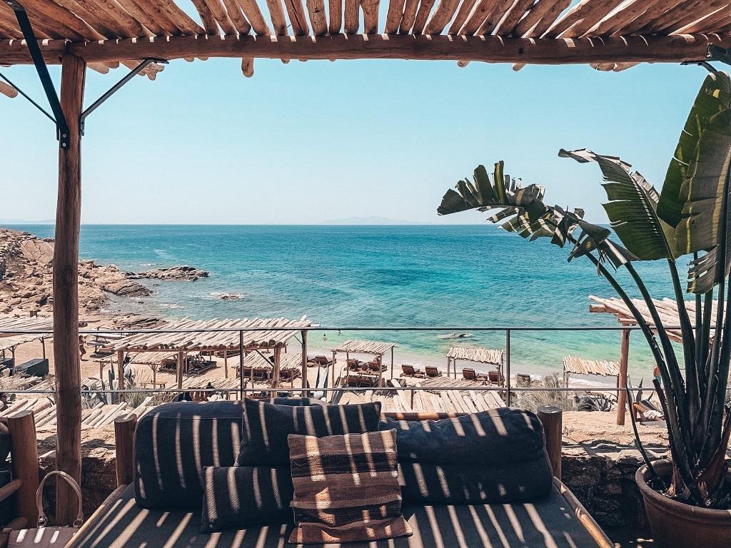 Mykonos Scorpios Beach Club Aussicht Boho Restaurant
