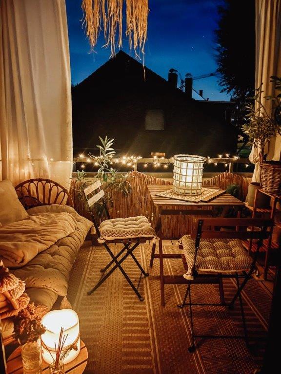 Terasse Balkon Garten Deko Dekoration Urlaubsfeeling Boho Kerzen Lichterkette