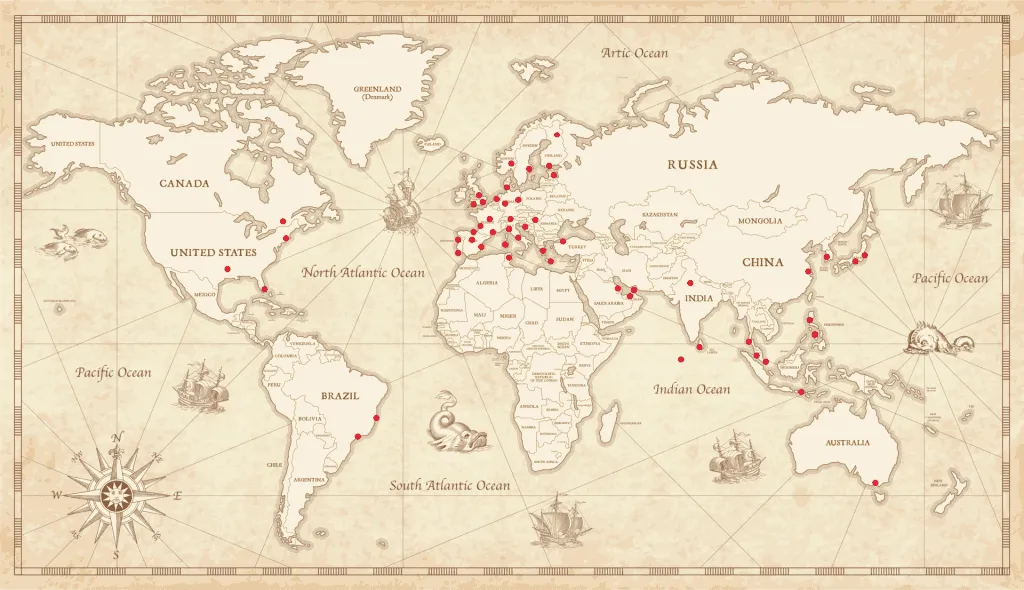 Reiselandkarte, Reiseziele bisher, Weltkarte